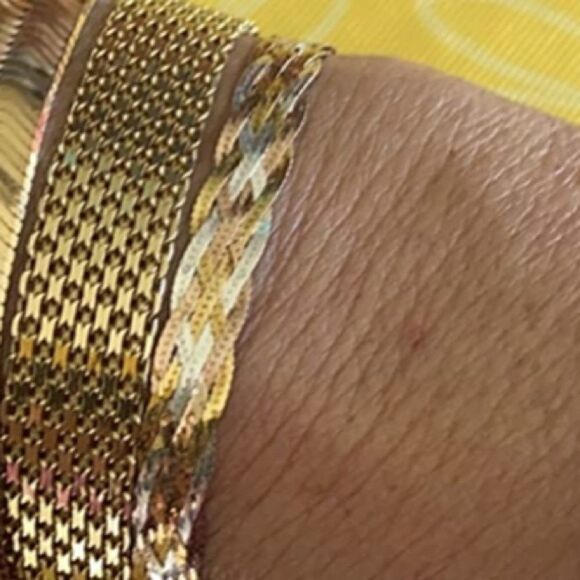 Tri-Color Gold over 925 Herringbone chain Bracelet - Picture 4 of 10